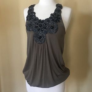 Olive green embellished sleeveless top